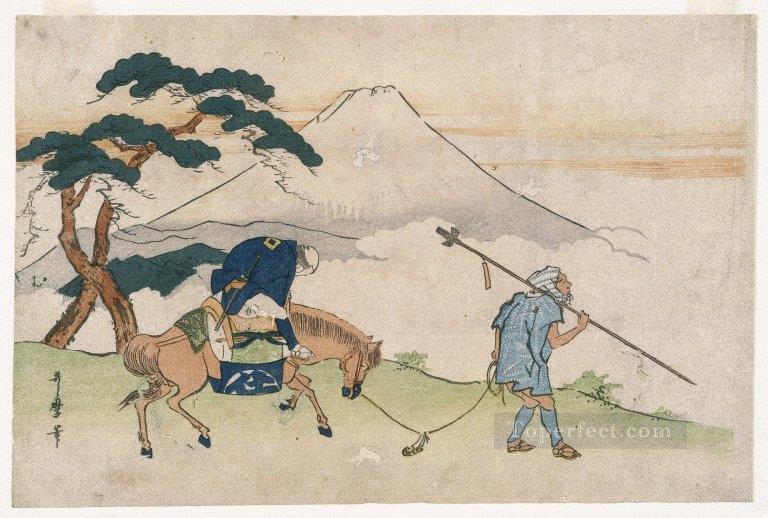 富士山を見ながらの旅 喜多川歌麿 浮世絵美人が油絵